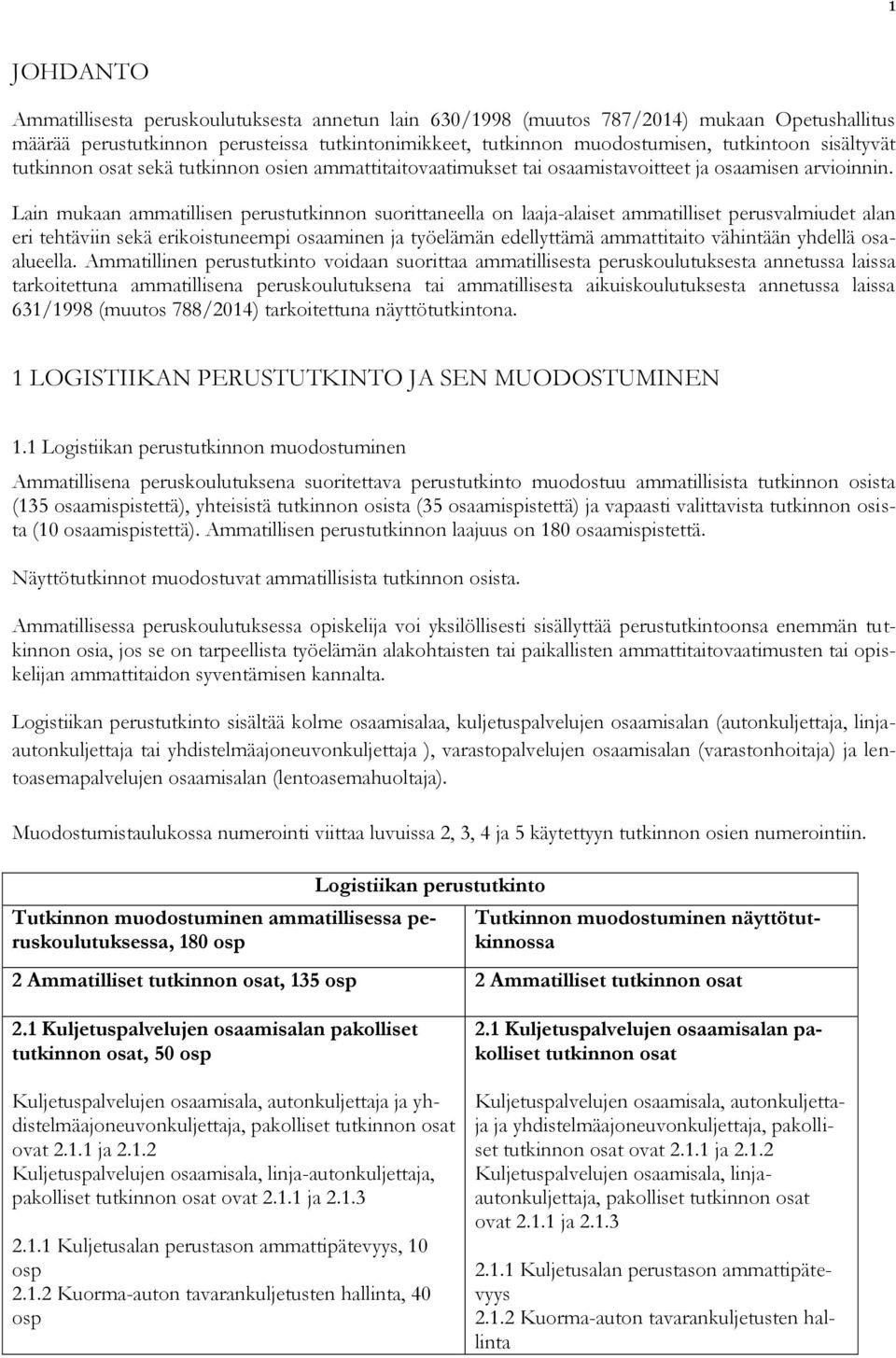 Lain mukaan ammatillisen perustutkinnon suorittaneella on laaja-alaiset ammatilliset perusvalmiudet alan eri tehtäviin sekä erikoistuneempi osaaminen ja työelämän edellyttämä ammattitaito vähintään