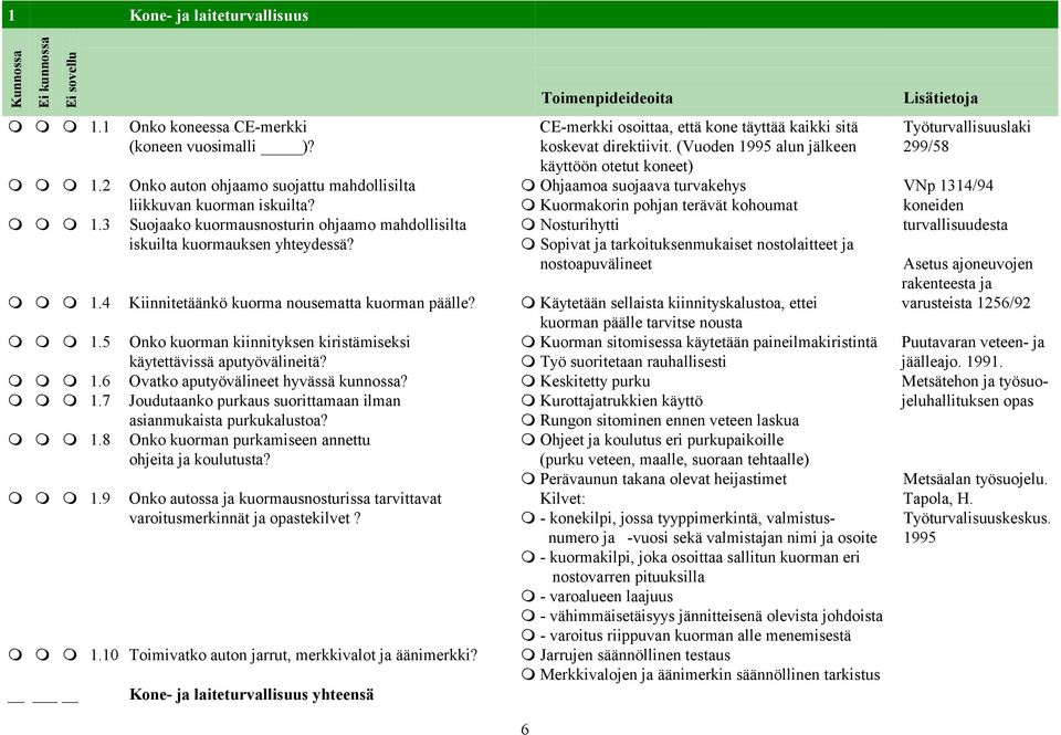 ⓿ Kuormakorin pohjan terävät kohoumat koneiden ⓿ ⓿ ⓿ 1.3 Suojaako kuormausnosturin ohjaamo mahdollisilta ⓿ Nosturihytti turvallisuudesta iskuilta kuormauksen yhteydessä?