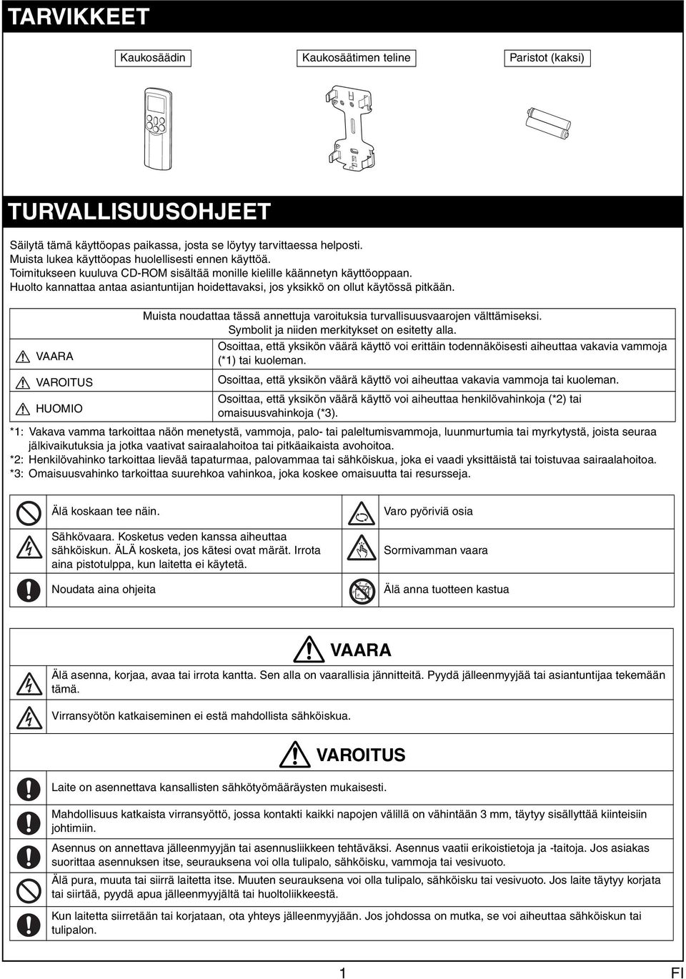 VAARA VAROITUS HUOMIO Muist noudtt tässä nnettuj vroituksi turvllisuusvrojen välttämiseksi. Symbolit j niiden merkitykset on esitetty ll.