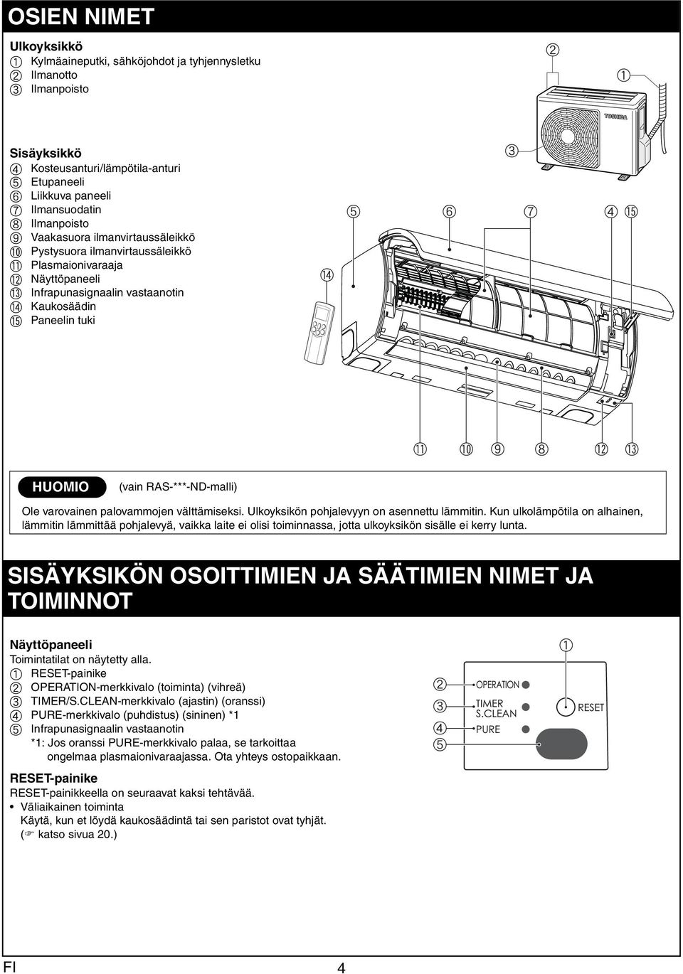 vrovinen plovmmojen välttämiseksi. Ulkoyksikön pohjlevyyn on sennettu lämmitin.