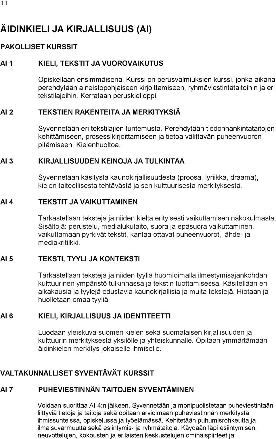 AI 2 TEKSTIEN RAKENTEITA JA MERKITYKSIÄ Syvennetään eri tekstilajien tuntemusta. Perehdytään tiedonhankintataitojen kehittämiseen, prosessikirjoittamiseen ja tietoa välittävän puheenvuoron pitämiseen.