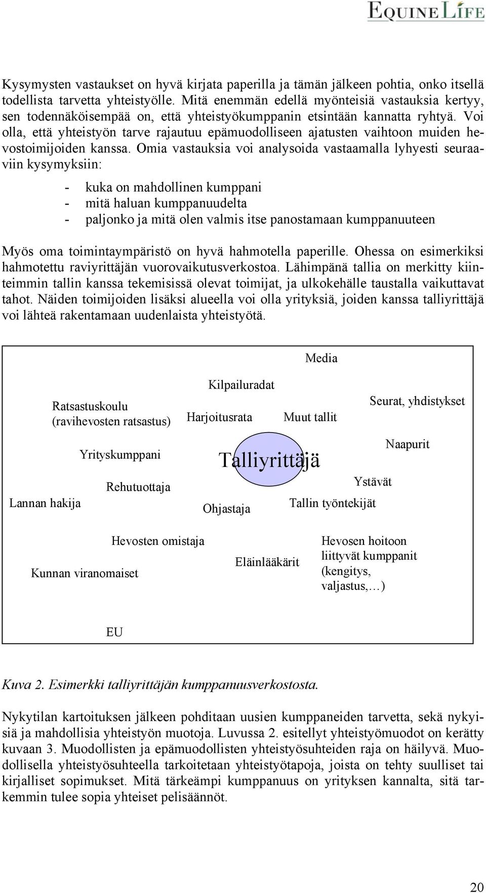 Voi olla, että yhteistyön tarve rajautuu epämuodolliseen ajatusten vaihtoon muiden hevostoimijoiden kanssa.