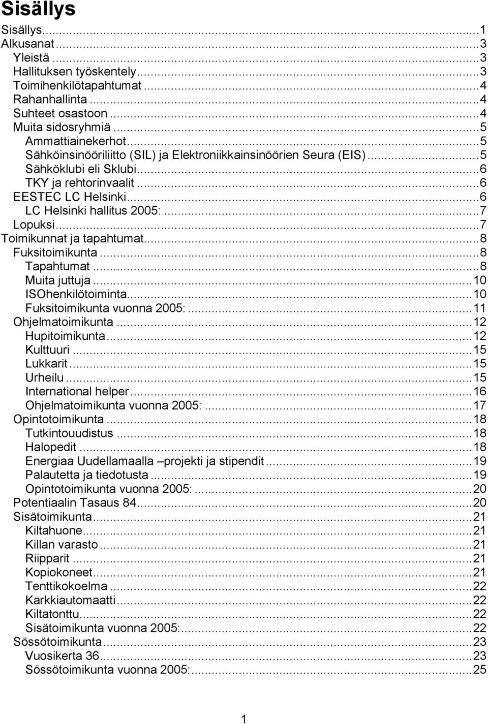 ..7 Toimikunnat ja tapahtumat...8 Fuksitoimikunta...8 Tapahtumat...8 Muita juttuja...10 ISOhenkilötoiminta...10 Fuksitoimikunta vuonna 2005:...11 Ohjelmatoimikunta...12 Hupitoimikunta...12 Kulttuuri.