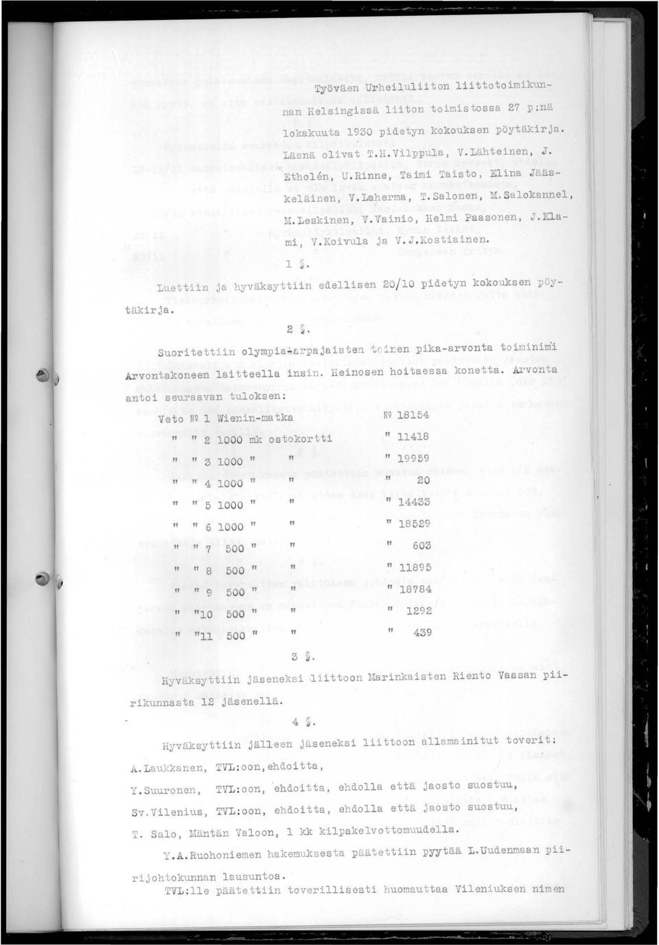 1 Luettiin ja hyväksyttiin edellisen 2 /1 pidetyn kokouksen öytäkirja. Suoritettiin olymp ia~a rpa jai st en 2 t cinen pika-arvonta toiminimi Arvontakoneen laitteella insin. einosen hoitaessa konetta.