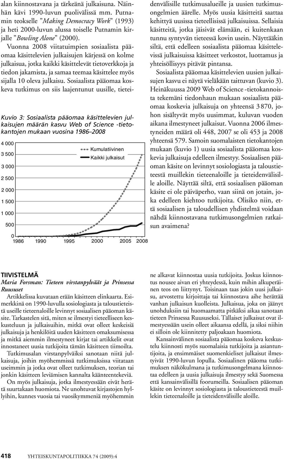 Putnamin teokselle Making Democracy Work (1993) ja heti 2000-luvun alussa toiselle Putnamin kirjalle Bowling Alone (2000).