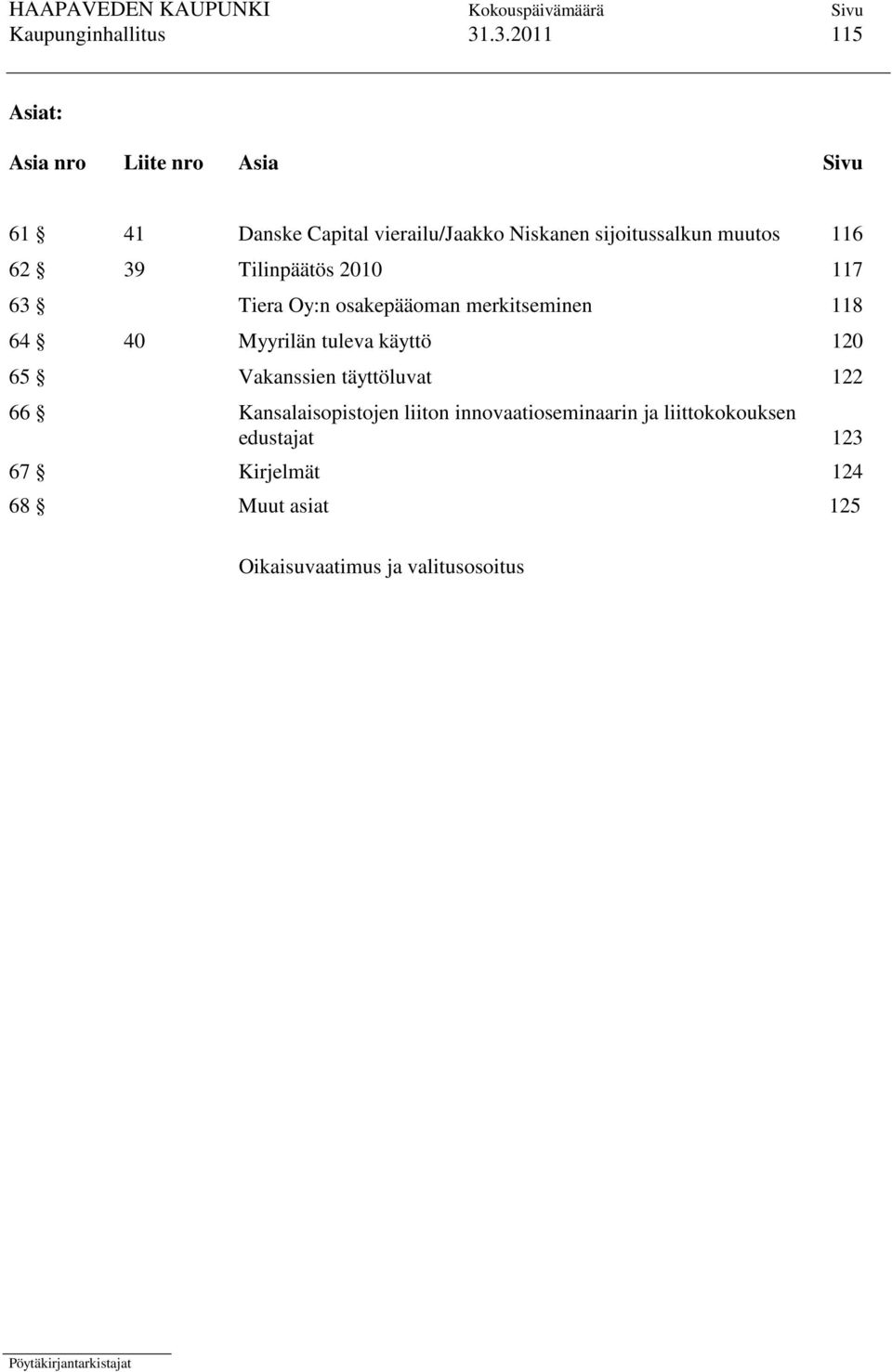 sijoitussalkun muutos 116 62 39 Tilinpäätös 2010 117 63 Tiera Oy:n osakepääoman merkitseminen 118 64 40