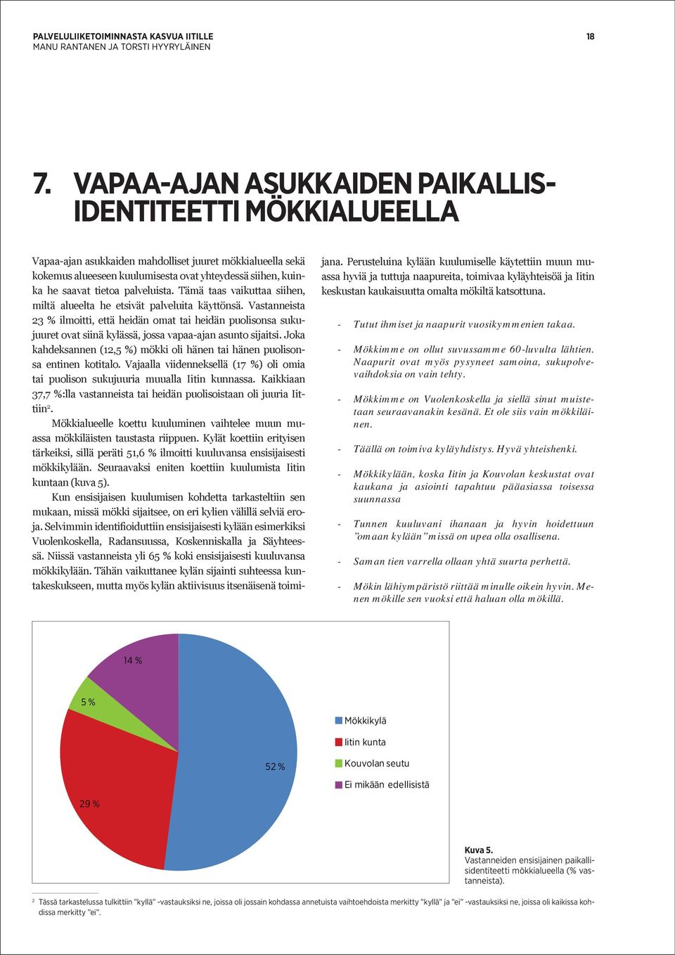 Vastanneista % ilmoitti, että heidän omat tai heidän puolisonsa sukujuuret ovat siinä kylässä, jossa vapaa-ajan asunto sijaitsi.