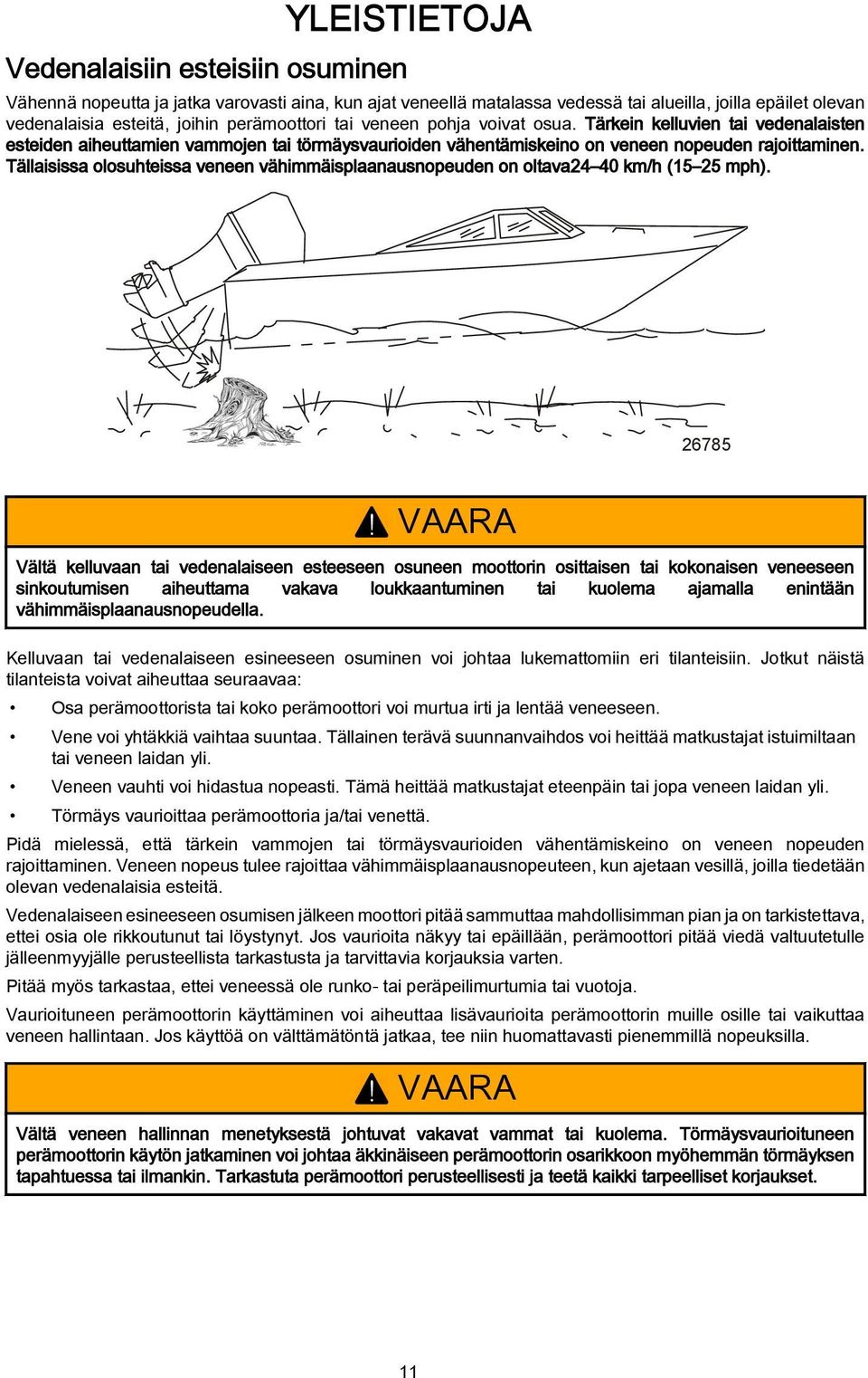 Tällaisissa olosuhteissa veneen vähimmäisplaanausnopeuden on oltava24 40 km/h (15 25 mph). 26785!