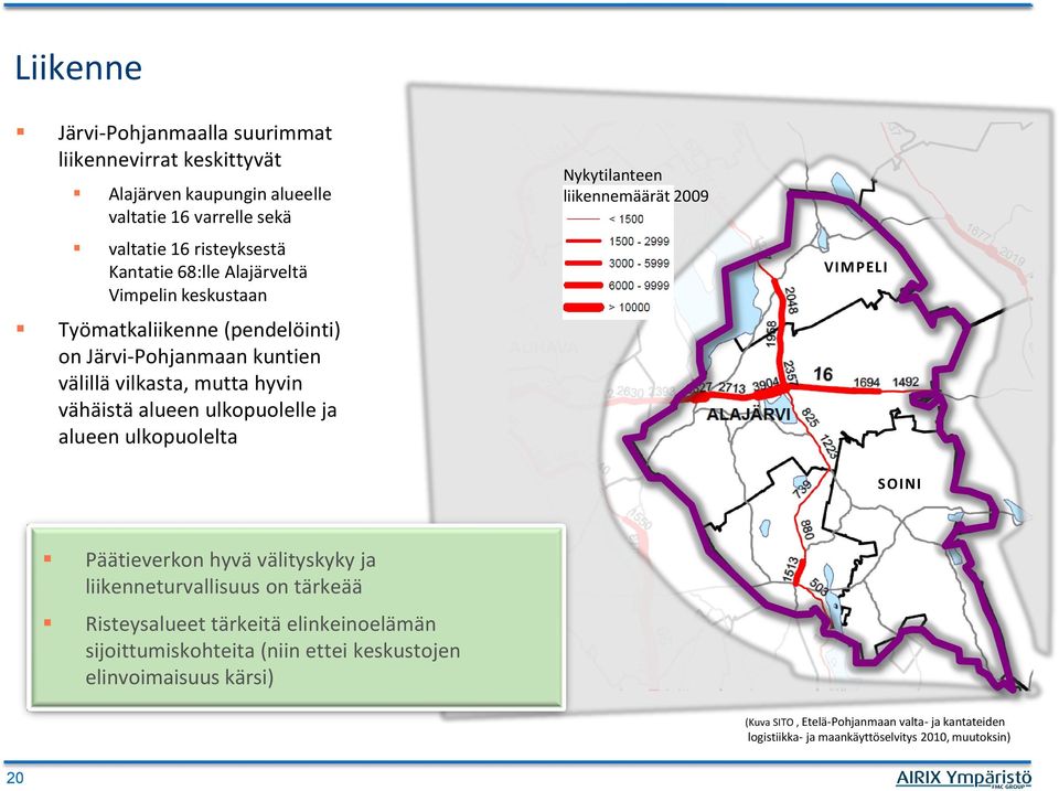 ulkopuolelta Nykytilanteen liikennemäärät 2009 VIM PELI SOINI Päätieverkon hyvä välityskyky ja liikenneturvallisuus on tärkeää Risteysalueet tärkeitä