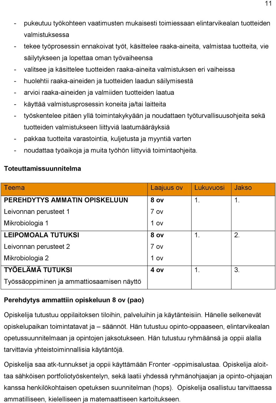 raaka-aineiden ja valmiiden tuotteiden laatua - käyttää valmistusprosessin koneita ja/tai laitteita - työskentelee pitäen yllä toimintakykyään ja noudattaen työturvallisuusohjeita sekä tuotteiden