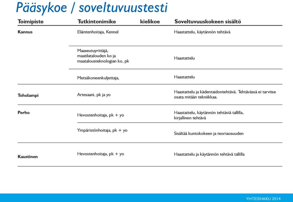 Haastattelu ja kädentaidontehtävä. Tehtävässä ei tarvitse osata mitään tekniikkaa.