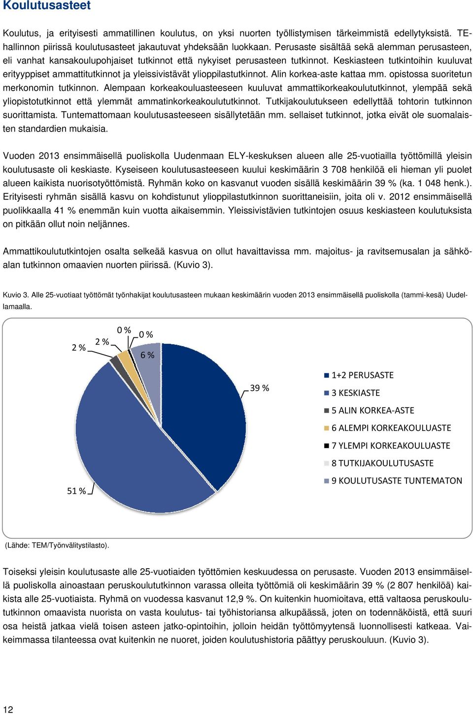 Keskiasteen tutkintoihin kuuluvat erityyppiset ammattitutkinnot ja yleissivistävät ylioppilastutkinnot. Alin korkea-aste kattaa mm. opistossa suoritetun merkonomin tutkinnon.