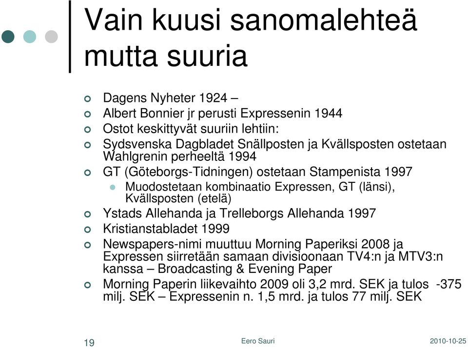 (etelä) Ystads Allehanda ja Trelleborgs Allehanda 1997 Kristianstabladet 1999 Newspapers-nimi muuttuu Morning Paperiksi 2008 ja Expressen siirretään samaan divisioonaan