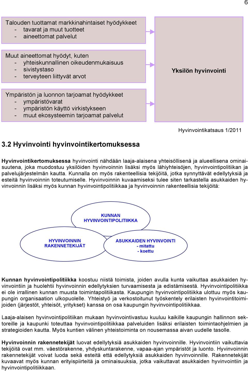 2 Hyvinvointi hyvinvointikertomuksessa Hyvinvointikertomuksessa hyvinvointi nähdään laaja-alaisena yhteisöllisenä ja alueellisena ominaisuutena, joka muodostuu yksilöiden hyvinvoinnin lisäksi myös