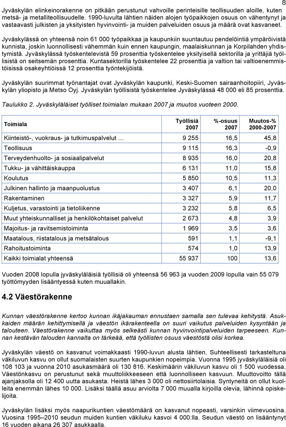 Jyväskylässä on yhteensä noin 61 000 työpaikkaa ja kaupunkiin suuntautuu pendelöintiä ympäröivistä kunnista, joskin luonnollisesti vähemmän kuin ennen kaupungin, maalaiskunnan ja Korpilahden