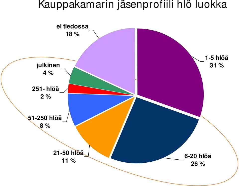 % 1-5 hlöä 31 % 251- hlöä 2 %