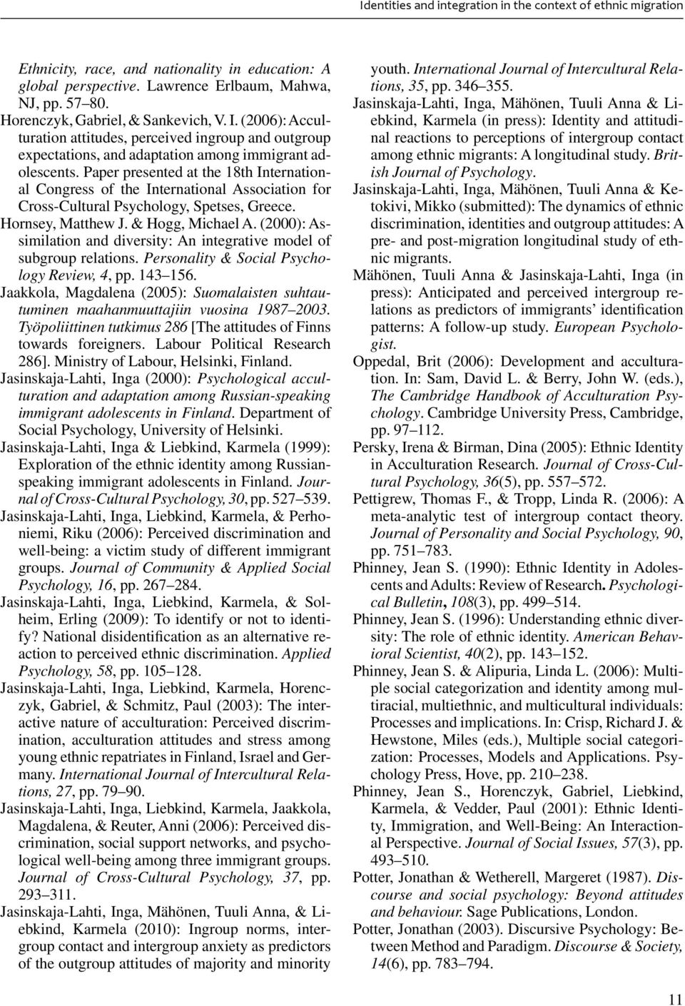 Paper presented at the 18th International Congress of the International Association for Cross-Cultural Psychology, Spetses, Greece. Hornsey, Matthew J. & Hogg, Michael A.