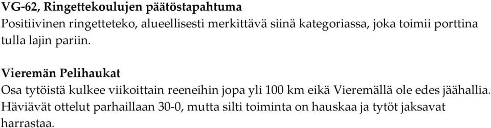 Vieremän Pelihaukat Osa tytöistä kulkee viikoittain reeneihin jopa yli 100 km eikä