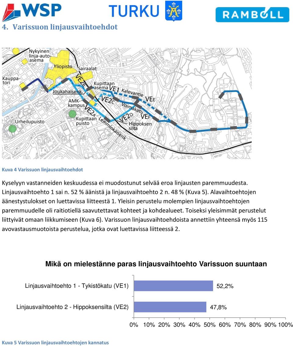 Yleisin perustelu molempien linjausvaihtoehtojen paremmuudelle oli raitiotiellä saavutettavat kohteet ja kohdealueet. Toiseksi yleisimmät perustelut liittyivät omaan liikkumiseen (Kuva 6).