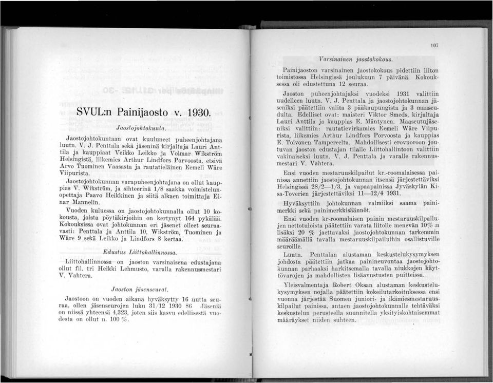 ostojoihtokunnan varapuheenjohtajana on ollut kauppias V. Wikström, ja sihteerinä 1/8 saakka voimistelunopettaja Paavo Heikkinen ja siitä.alkaen toimittaja Einar Mannelin.