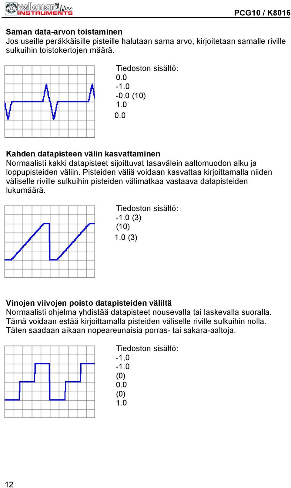 Pisteiden väliä voidaan kasvattaa kirjoittamalla niiden väliselle riville sulkuihin pisteiden välimatkaa vastaava datapisteiden lukumäärä.