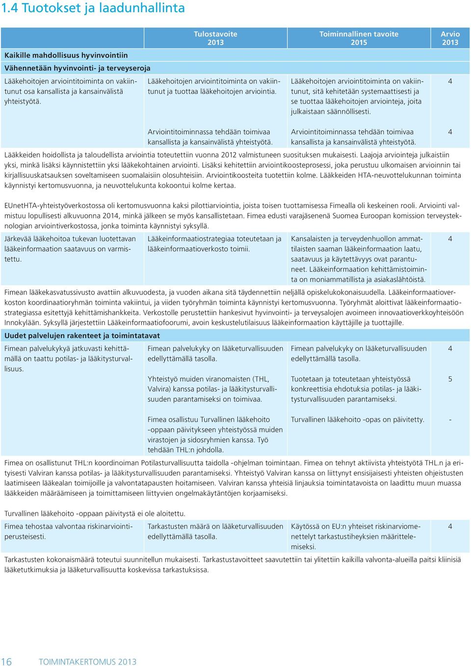 Toiminnallinen tavoite 2015 Lääkehoitojen arviointitoiminta on vakiintunut, sitä kehitetään systemaattisesti ja se tuottaa lääkehoitojen arviointeja, joita julkaistaan säännöllisesti.