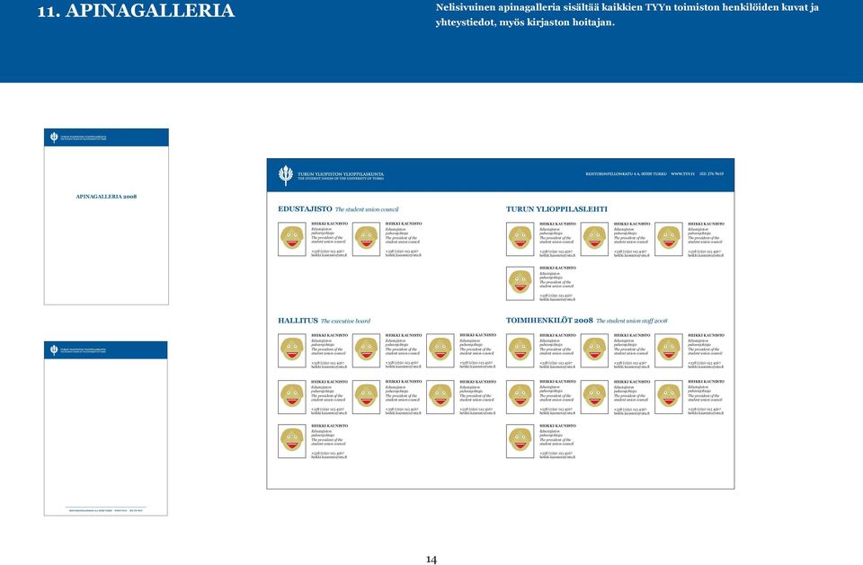 APINAGALLERIA 2008 EDUSTAJISTO The TURUN YLIOPPILASLEHTI HALLITUS