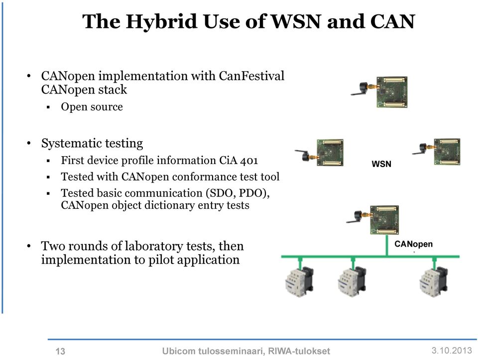 conformance test tool Tested basic communication (SDO, PDO), CANopen object dictionary