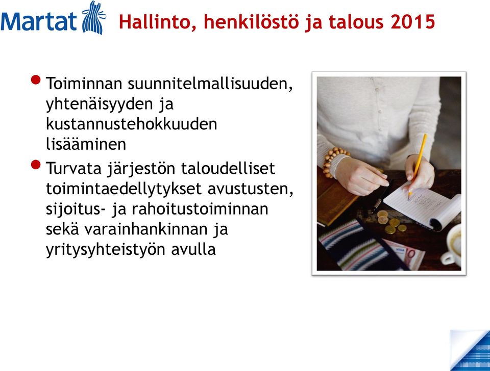 lisääminen Turvata järjestön taloudelliset toimintaedellytykset