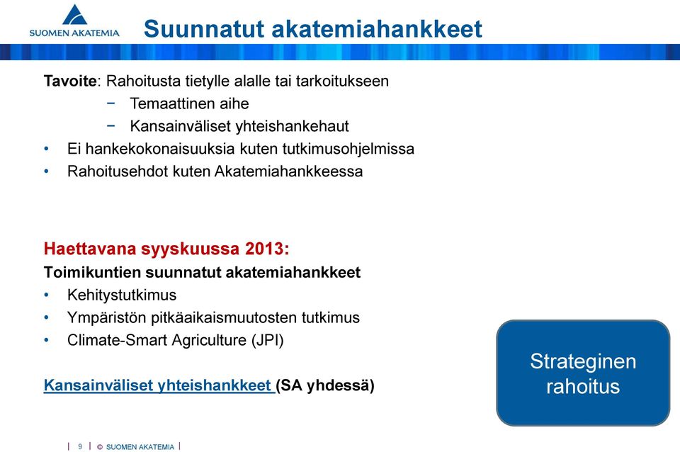 Akatemiahankkeessa Haettavana syyskuussa 2013: Toimikuntien suunnatut akatemiahankkeet Kehitystutkimus