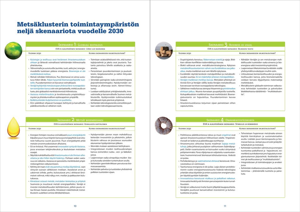 Vuonna 2030 Kuinka skenaarioon valmistaudutaan? Kuluttajat ja teollisuus ovat heränneet ilmastomuutoksen uhkaan ja lähtevät voimallisesti kehittämään hiilineutraalia yhteiskuntaa.