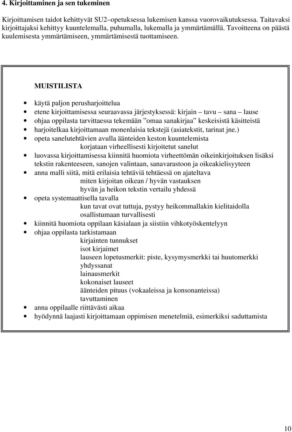 MUISTILISTA käytä paljon perusharjoittelua etene kirjoittamisessa seuraavassa järjestyksessä: kirjain tavu sana lause ohjaa oppilasta tarvittaessa tekemään omaa sanakirjaa keskeisistä käsitteistä