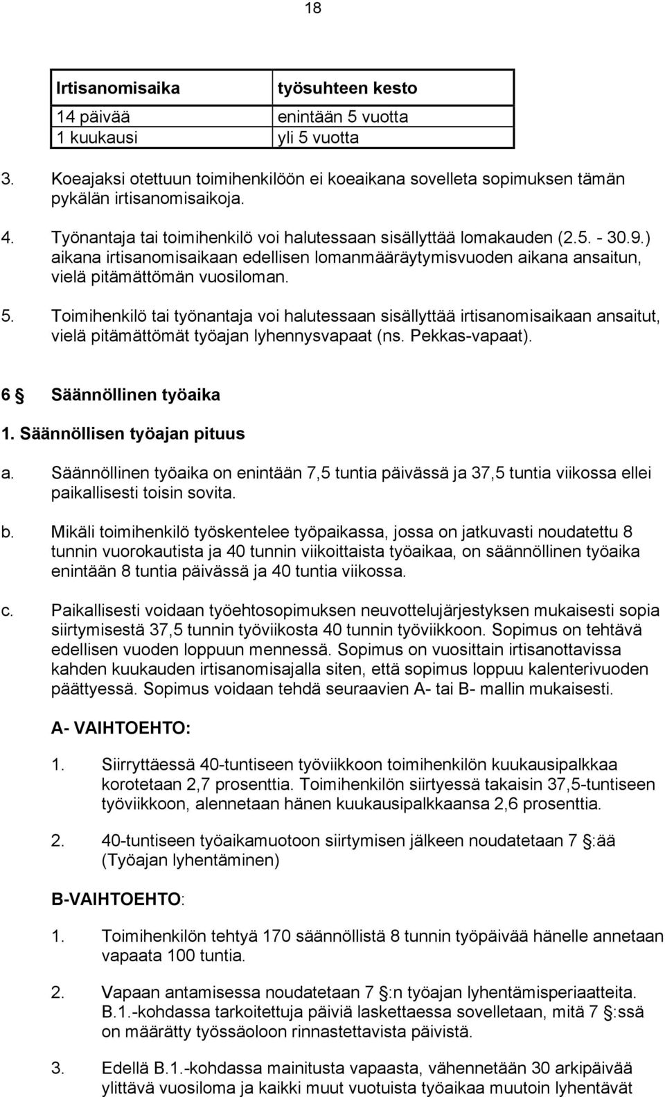 Toimihenkilö tai työnantaja voi halutessaan sisällyttää irtisanomisaikaan ansaitut, vielä pitämättömät työajan lyhennysvapaat (ns. Pekkas-vapaat). 6 Säännöllinen työaika 1.