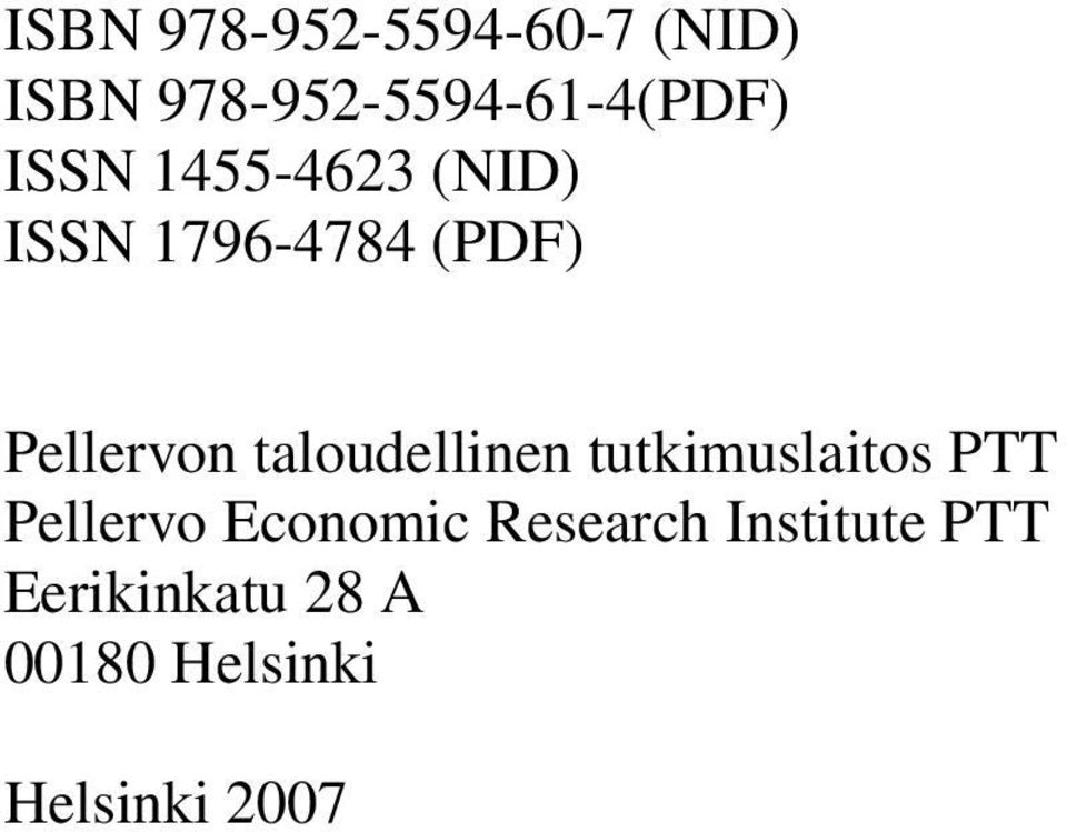 taloudellinen tutkimuslaitos PTT Pellervo Economic