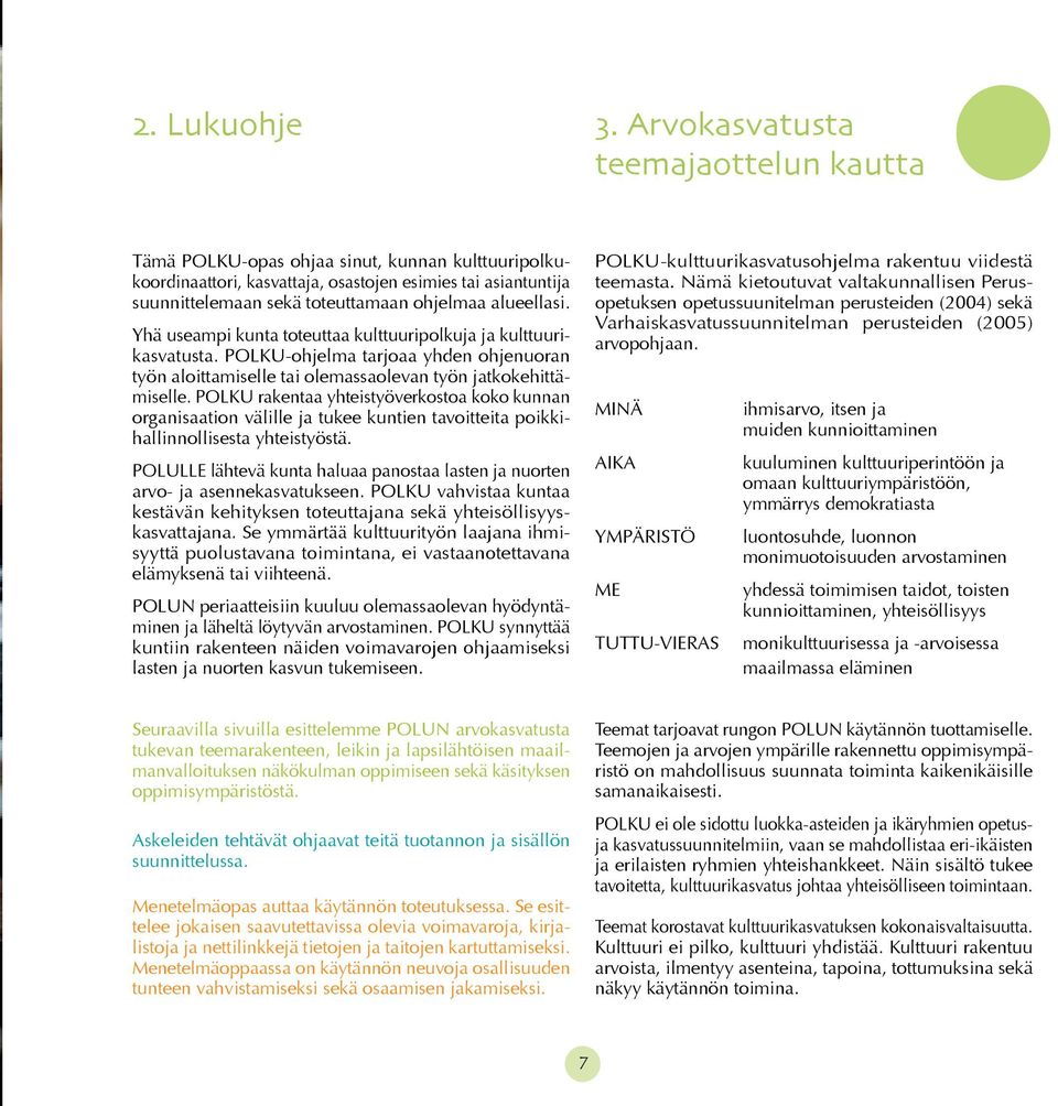 alueellasi. Yhä useampi kunta toteuttaa kulttuuripolkuja ja kulttuurikasvatusta. POLKU-ohjelma tarjoaa yhden ohjenuoran työn aloittamiselle tai olemassaolevan työn jatkokehittämiselle.
