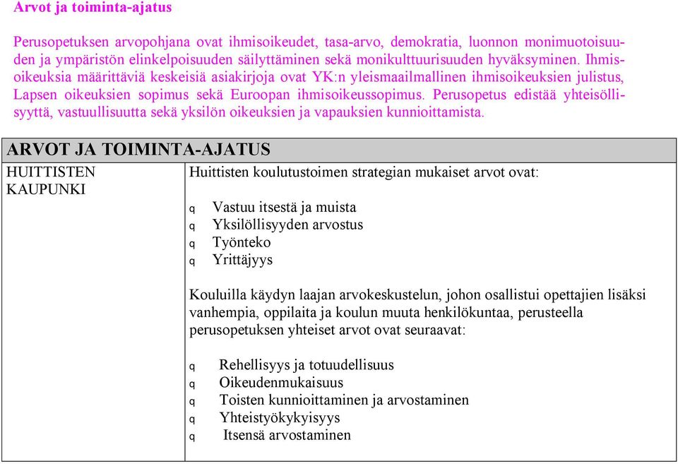 Perusopetus edistää yhteisöllisyyttä, vastuullisuutta sekä yksilön oikeuksien ja vapauksien kunnioittamista.