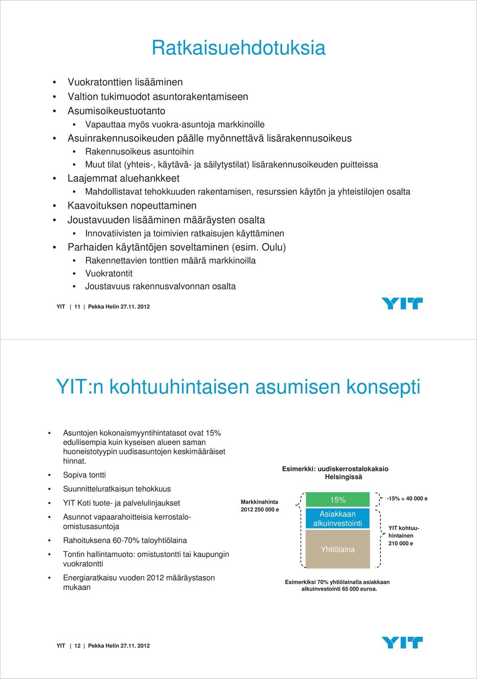 käytön ja yhteistilojen osalta Kaavoituksen nopeuttaminen Joustavuuden lisääminen määräysten osalta Innovatiivisten ja toimivien ratkaisujen käyttäminen Parhaiden käytäntöjen soveltaminen (esim.