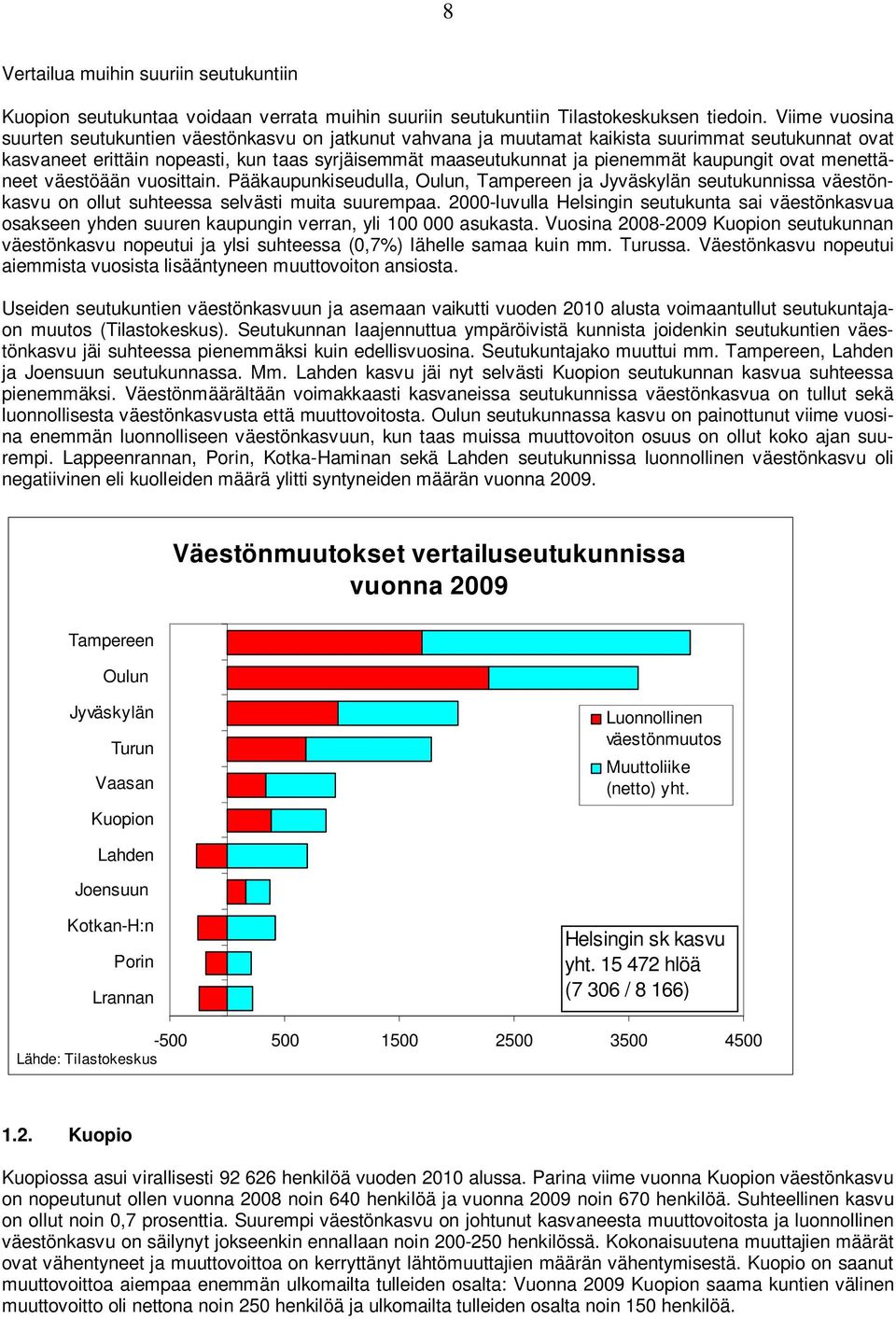 kaupungit ovat menettäneet väestöään vuosittain. Pääkaupunkiseudulla, Oulun, Tampereen ja Jyväskylän seutukunnissa väestönkasvu on ollut suhteessa selvästi muita suurempaa.