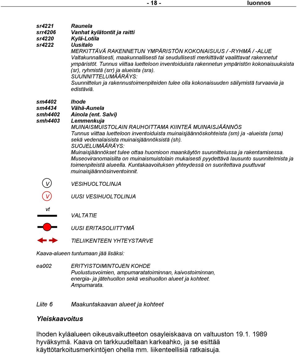 Tunnus viittaa luetteloon inventoiduista rakennetun ympäristön kokonaisuuksista (sr), ryhmistä (srr) ja alueista (sra).