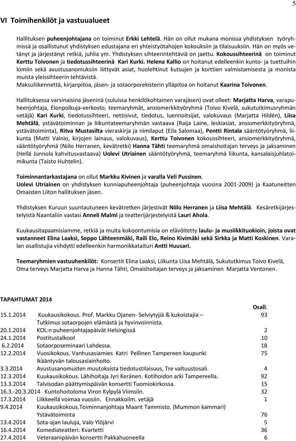 Yhdistyksen sihteerintehtäviä on jaettu. Kokoussihteerinä on toiminut Kerttu Toivonen ja tiedotussihteerinä Kari Kurki.