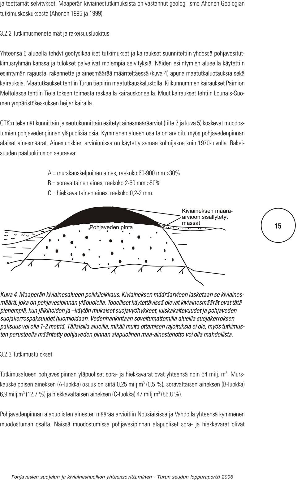 selvityksiä. Näiden esiintymien alueella käytettiin esiintymän rajausta, rakennetta ja ainesmäärää määriteltäessä (kuva 4) apuna maatutkaluotauksia sekä kairauksia.