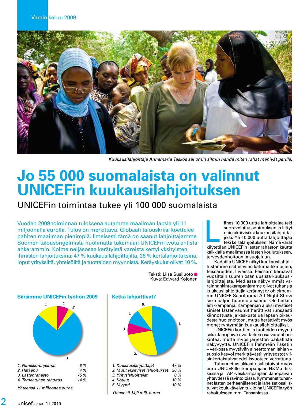 Tulos on merkittävä. Globaali talouskriisi koettelee pahiten maailman pienimpiä. Ilmeisesti tämä on saanut lahjoittajamme Suomen talousongelmista huolimatta tukemaan UNICEFin työtä entistä ahkerammin.