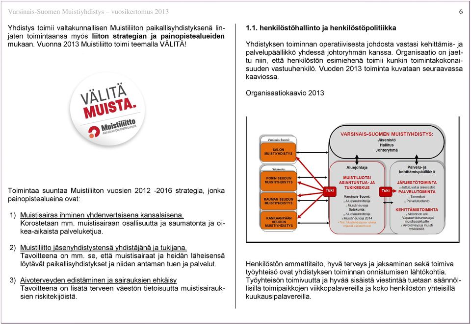 Organisaatio on jaettu niin, että henkilöstön esimiehenä toimii kunkin toimintakokonaisuuden vastuuhenkilö. Vuoden 2013 toiminta kuvataan seuraavassa kaaviossa.