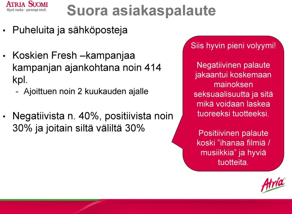 40%, positiivista noin 30% ja joitain siltä väliltä 30% Siis hyvin pieni volyymi!