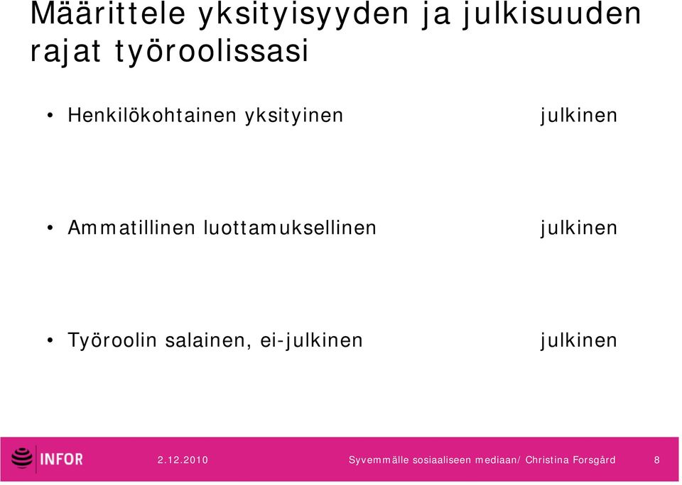 luottamuksellinen julkinen Työroolin salainen, ei-julkinen