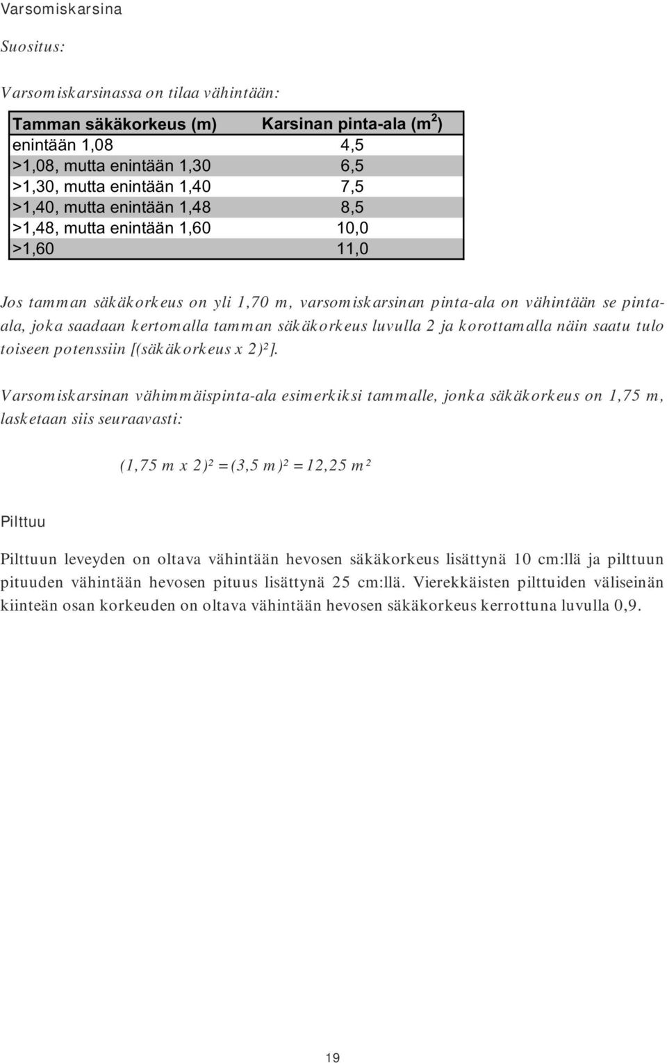 säkäkorkeus luvulla 2 ja korottamalla näin saatu tulo toiseen potenssiin [(säkäkorkeus x 2)²].