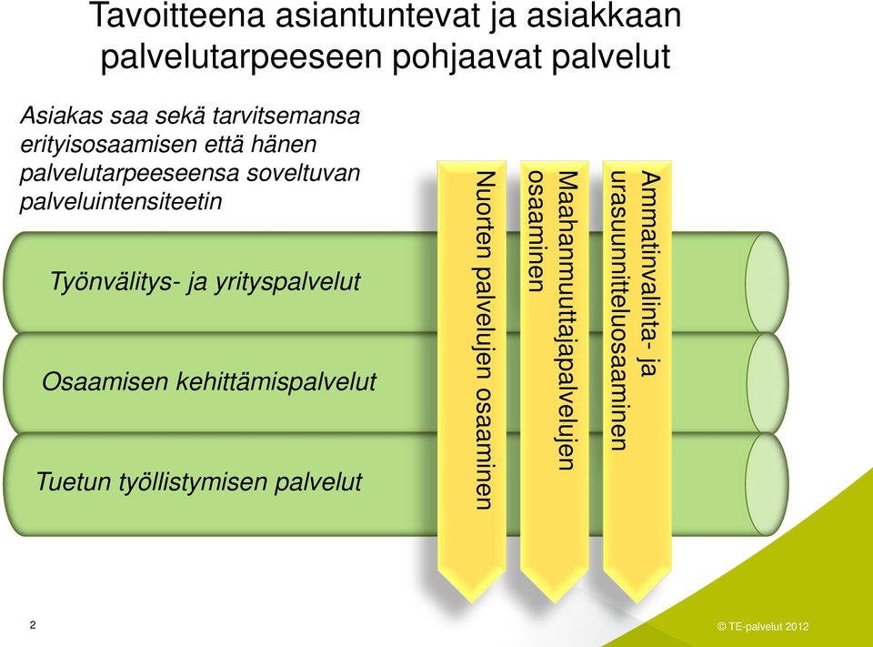 Työnvälitys- ja yrityspalvelut Osaamisen kehittämispalvelut Tuetun työllistymisen palvelut