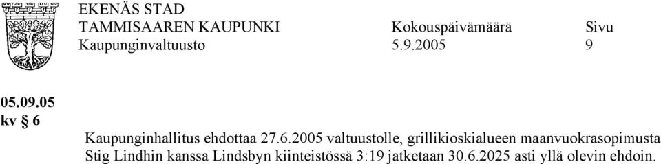 2005 valtuustolle, grillikioskialueen