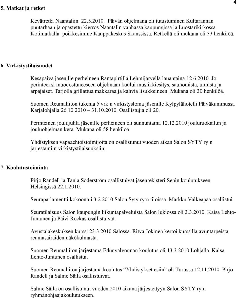 Jo perinteeksi muodostuneeseen ohjelmaan kuului musiikkiesitys, saunomista, uimista ja arpajaiset. Tarjolla grillattua makkaraa ja kahvia lisukkeineen. Mukana oli 30 henkilöä.