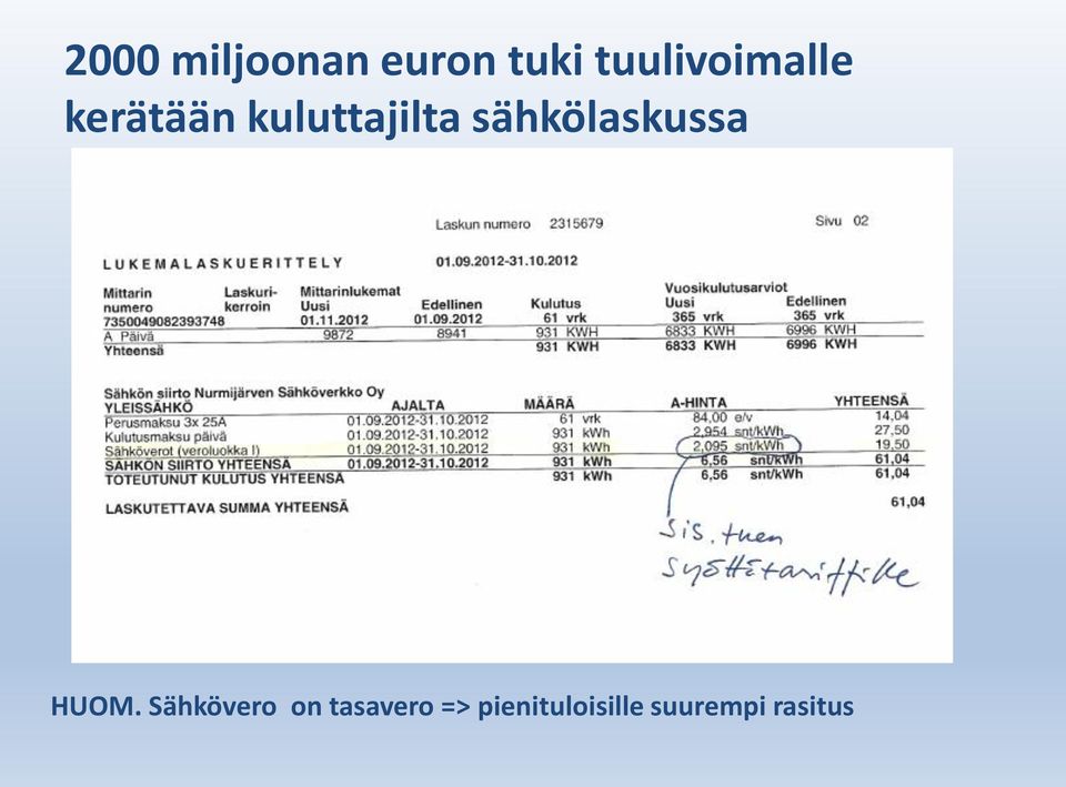kuluttajilta sähkölaskussa HUOM.